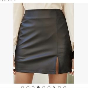 Leather look Split Hem Mini Skirt